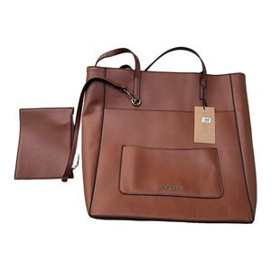 Steve Madden Faux Leather tote 3-piece Set  Cognac Tan New